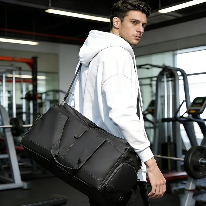 42L Gym Bag for women man, Duffle Bag for Travel, Personal Item Bag, Carry on Bag with Wet Pocket & Shoes Compartment, Water Resistant Weekender Bags with Luggage Handle Wrap