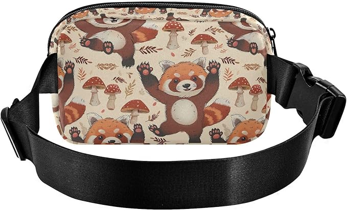 Kawaii Red Panda Mushroom Fanny Pack for Women Men Water Resistant Fashion Waist Packs with Adjustable Strap Belt Bag for Travel Workout Jogging Hiking 21219408