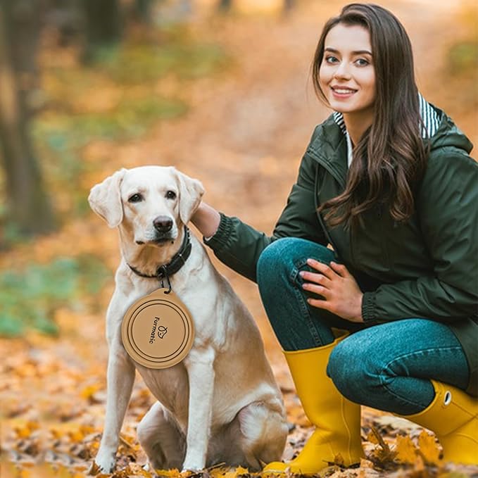 Portable Collapsible Dog Bowl, Food Grade Silicone, Large Capacity, Easy to Wash - Ideal for Outdoor Camping and Hiking, Suitable for Dogs, Cats, and Pets (Brown)