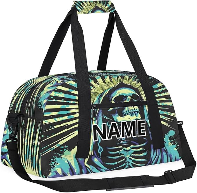 Skeleton Mini Gym Bag 18 inch for Women Men Waterproof Custom Skull Travel Duffel Bag Carry On Overnight Tote Nurse Bag for Work Fitness Hiking