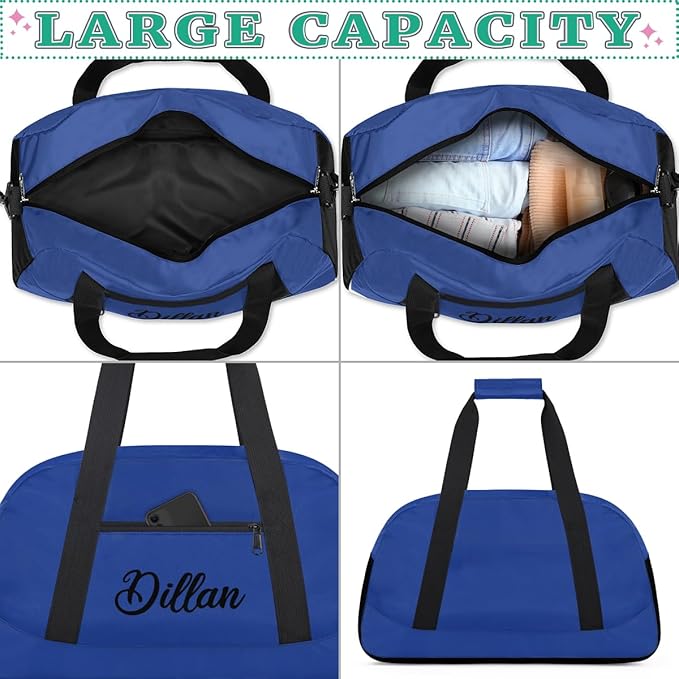 Custom Name Gym Duffel for Kids,Personalized Sports Bag Lightweight Gym Bags for Boys & Girls,Fitness Travel Weekender for Travel, Workout Navy