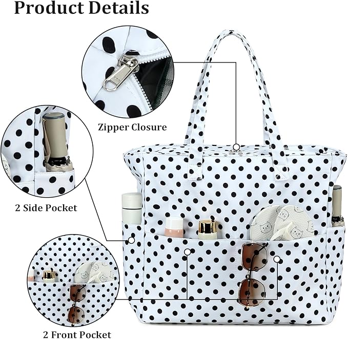 LEDAOU Large Beach Bag Women Waterproof Sandproof Zipper Beach Tote Pool Bag for Swim Gym Grocery Travel with Wet Pocket | Waterproof, Sandproof, Zipper, Pool, Gym, Grocery