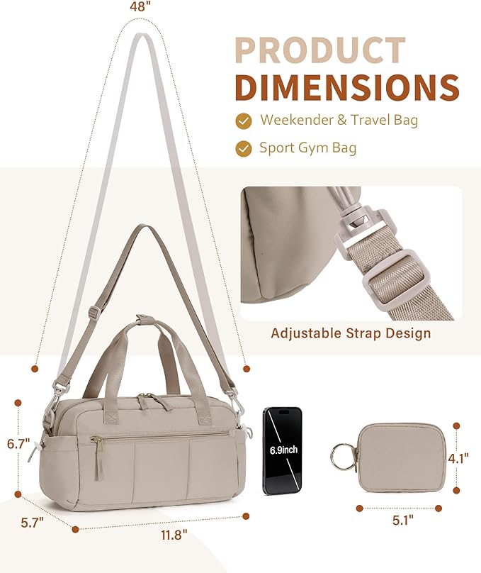 Ceneda Small Gym Bag for Women, Quilted Puffer Tote with Wet Pocket & Coin Purse, Lightweight Mini Sports Travel Duffle with Crossbody Strap, Water-Resistant for Workout, Yoga, Daily Commute