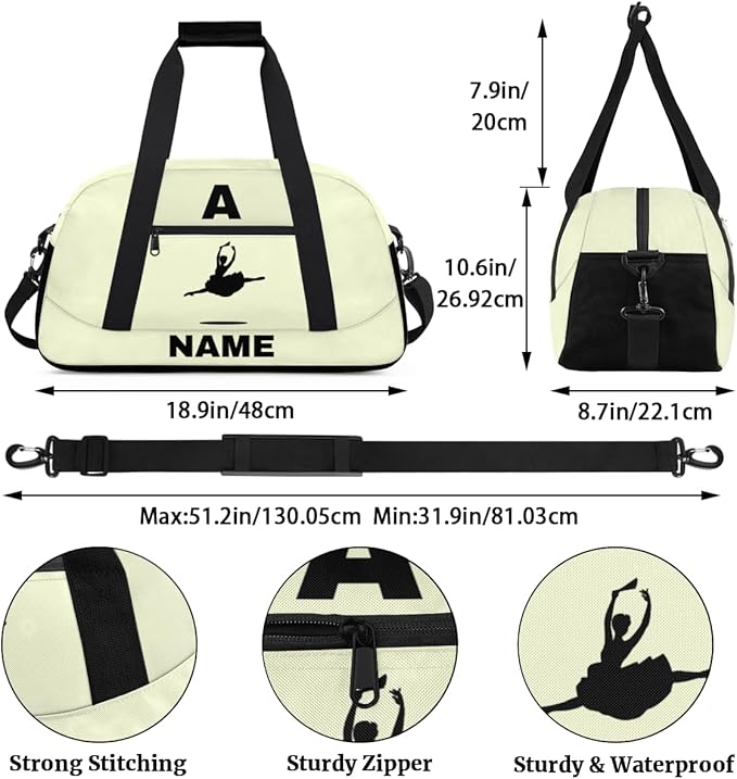 Personalize-Kids-Sports-Duffel-Bags With Custom Name Text Carry-On Overnight Travel Gym Lightweight Dance Pattern Sports Bags For Girls Boys Kids,Yellow 1