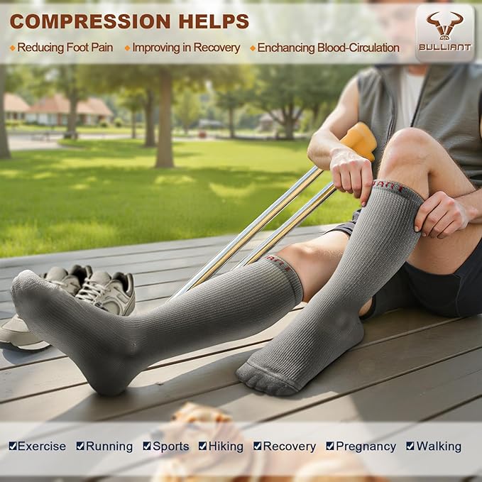 BULLIANT Compression Socks 3Pairs-15-20mmHg Circulation Support Men Women Hiking Sports Recovery-Upgraded Wicking Tech