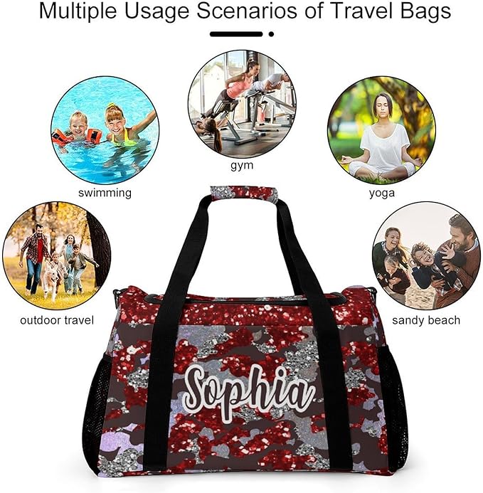 Shoe Bag Red Brown Camo Glitter Print Travel Bags Lightweight Duffel Bag Gym Dance Sport Perform Training for Teens Women Men Gym Bags