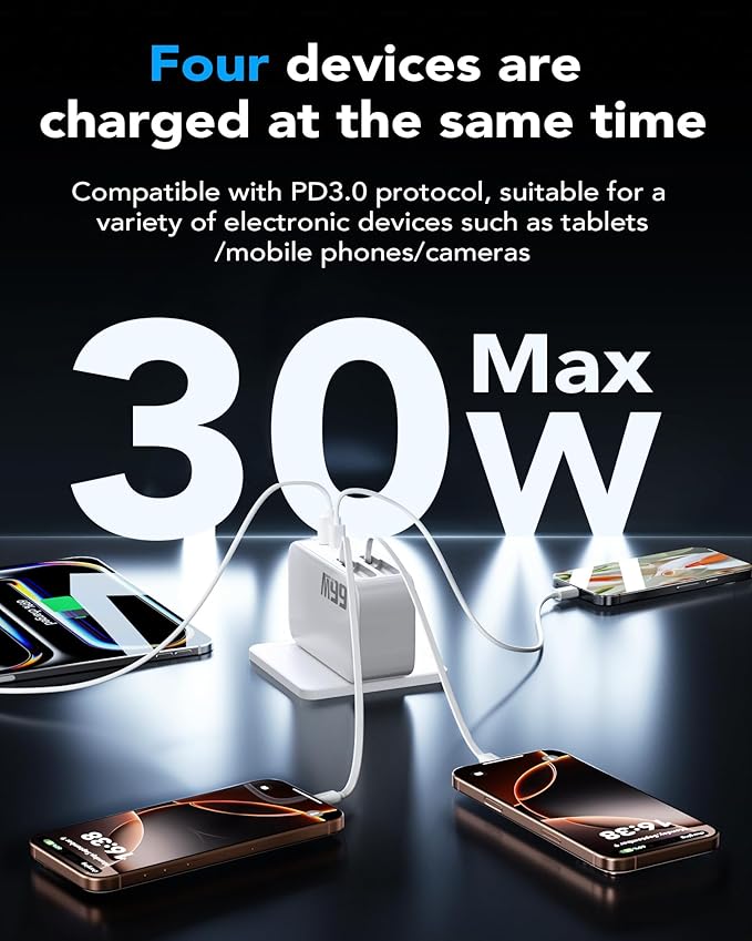 66W 4 in 1 Retractable Wall Charger,USB Type C Fast Charger for iPhone 17 Travel Charger for Multiple Devices,Fast Charging Block for Mac Book Pro/Air,M1 M2 M3 M4 M5, iPad Pro,Galaxy,Pixel