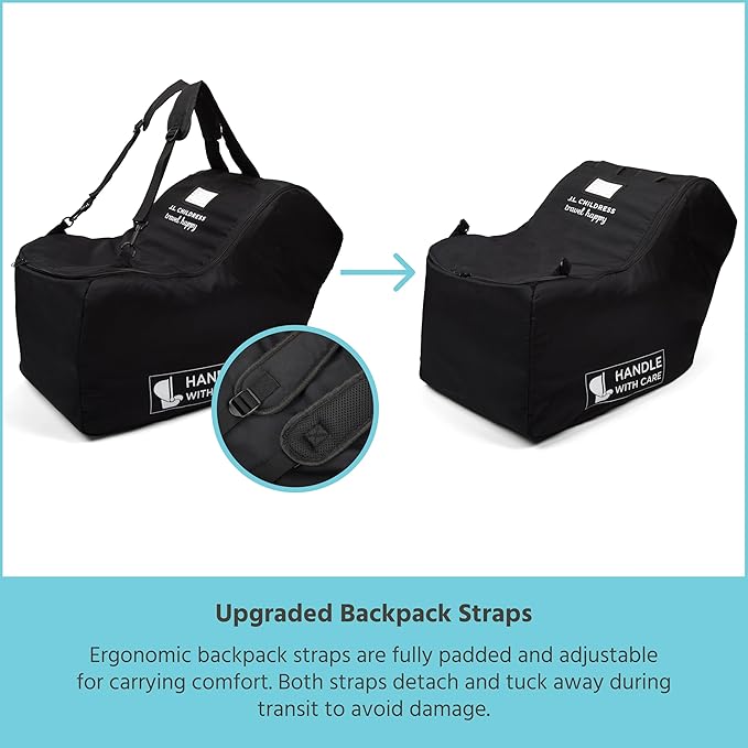 J.L. Childress Padded Infant Car Seat Bag - Travel Bag for Airplane, Fits Most Baby & Infant Car Seats, Compatible with UPPAbaby, Nuna, & Chicco, Airport Accessories, AirTag Compatible- Premier, Black