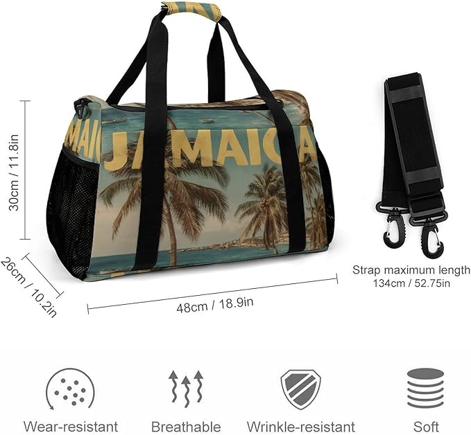 Vintage Jamaica Travel Duffle Bag Gym Bag for Workout Travel Tote with Detachable Straps
