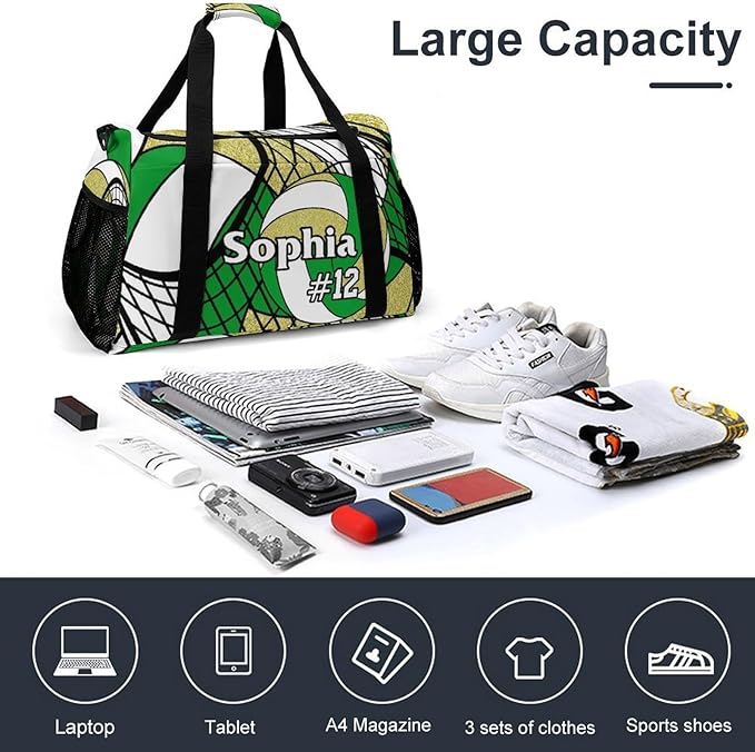 Custom Volleyball Duffel Bag with Name Personalized Travel Bags Sport Gym Bag Carry On Weekender Bags for Men Women