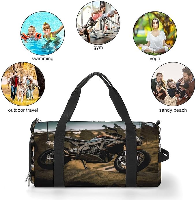 Sport Motorcycle Gym Bag Lightweight ，Travel Duffle Bag with Shoe Compartment，Gym Bag for Women for Overnight, Weekend, Yoga, Gym, Business Trips, Sport And Hospital.