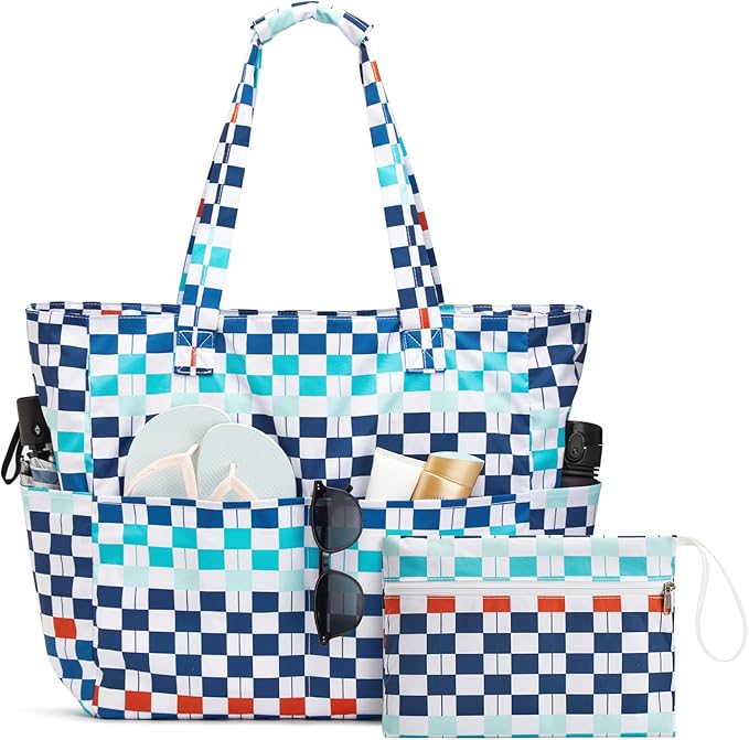 G4Free XL Beach Bag Waterproof Sandproof, Large Foldable Beach Tote with Zipper for Women, Pool Travel Swim Grocery Tote Bag