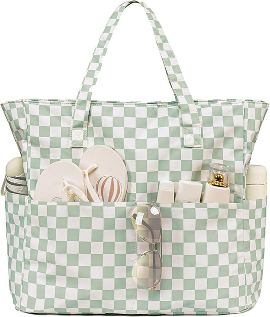 LEDAOU Large Beach Bag Women Waterproof Sandproof Zipper Beach Tote Pool Bag for Swim Gym Grocery Travel with Wet Pocket | Waterproof, Sandproof, Zipper, Pool, Gym, Grocery