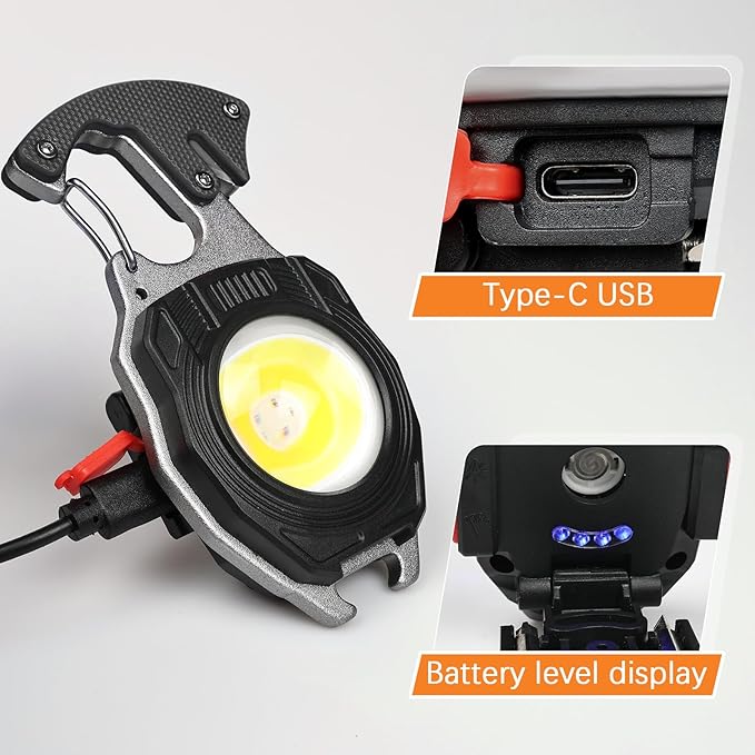 MAKDAK 2PC Keychain Flashlight Rechargeable Cob Keychain Work Light 7 Modes 1600Lumen High Lumen Flashlights for Emergencies,EDC
