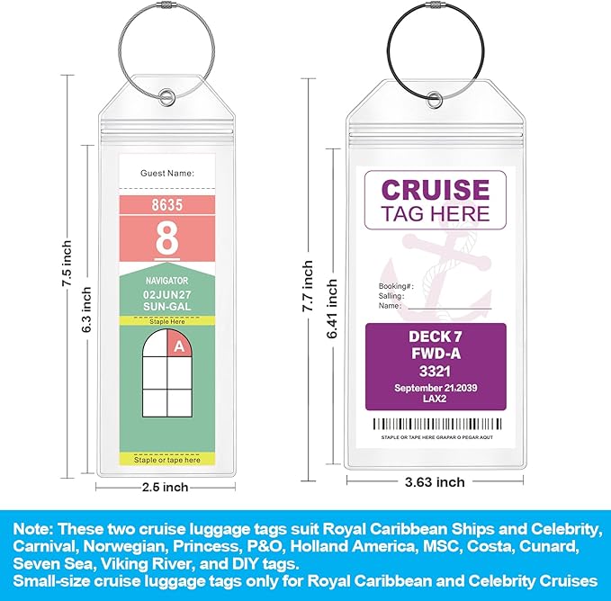 6 Pack Clear Cruise Luggage Tags for Royal Caribbean and Celebrity, Carnival, MSC, Costa, NCL & Princess Cruise Ships, Must-Have Cruise Travel Essentials for 2026-2027