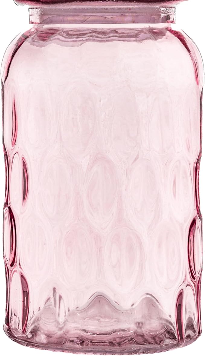 10 Strawberry Street Textured Glass Flower Canister, Dimpled Round, Pink, Set of 2