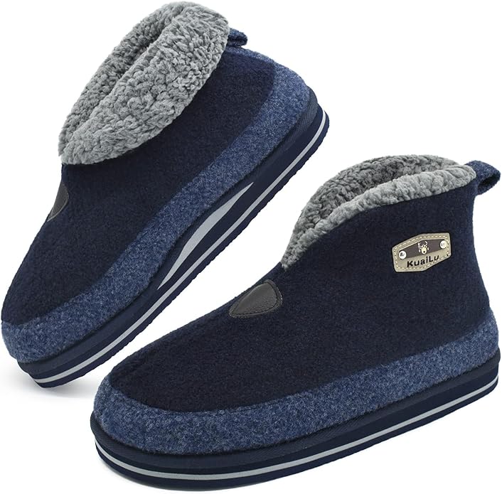 KuaiLu Mens House Slippers Booties Cozy Memory Foam Boots Warm Plush Lining Winter Felt Home Bedroom Slipper Socks Indoor Outdoor Non-Slip Shoes