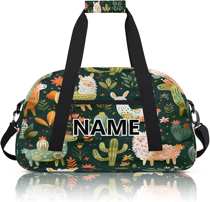 Llama Alpaca Mini Gym Bag 18 inch for Women Men Waterproof Custom Tropical Plant Cactus Travel Duffel Bag Carry On Overnight Tote Nurse Bag for Work Fitness Hiking