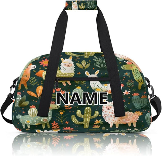 Llama Alpaca Mini Gym Bag 18 inch for Women Men Waterproof Custom Tropical Plant Cactus Travel Duffel Bag Carry On Overnight Tote Nurse Bag for Work Fitness Hiking