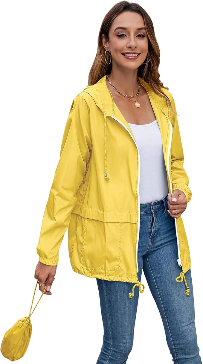 Hount Women's Lightweight Hooded Raincoat Waterproof Packable Active Outdoor Rain Jacket (S-3XL)