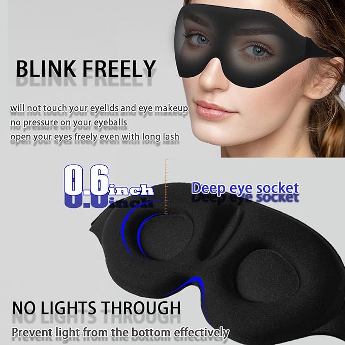 Eye Mask for Lash Extensions, Eyelash Sleeping Mask for Extensions, 3D Sleeping Mask for Women Men with Adjustable Strap Ear Plugs, Sleep Mask for Lash Extensions for Nap Travel Night
