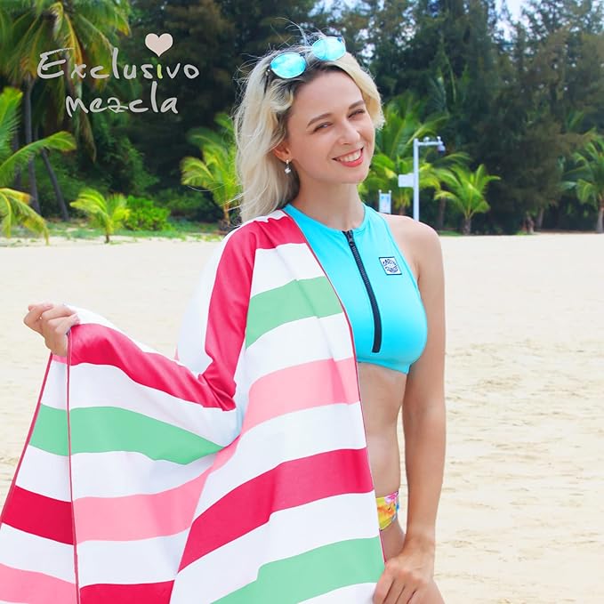 Exclusivo Mezcla Microfiber Quick Dry Beach Towel, Oversized Lightweight Sandfree Pool Towel for Swimming Camping Travel with Bag (Pink, 35x70 Inches)