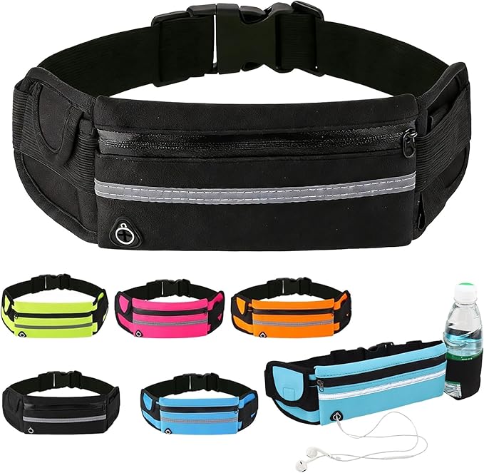 Anti-Theft Invisible Waist Bag, Travel Belt Money Waist Pack, Outdoor Sports Waist Bag with Water Bottle Strap (Black)