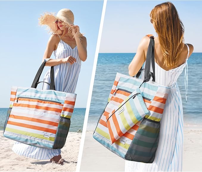 G4Free Beach Bag, Waterproof Sandproof Beach Tote Bag, Large Capacity Foldable for Women
