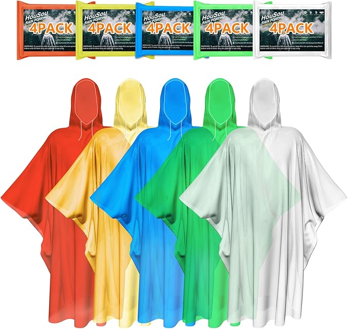 Disposable Rain Ponchos for Adult, Rain Poncho with Drawstring Hood, Emergency Rain Ponchos for Adult
