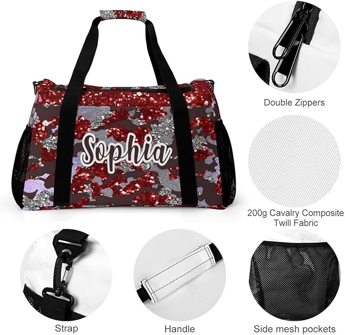 Shoe Bag Red Brown Camo Glitter Print Travel Bags Lightweight Duffel Bag Gym Dance Sport Perform Training for Teens Women Men Gym Bags