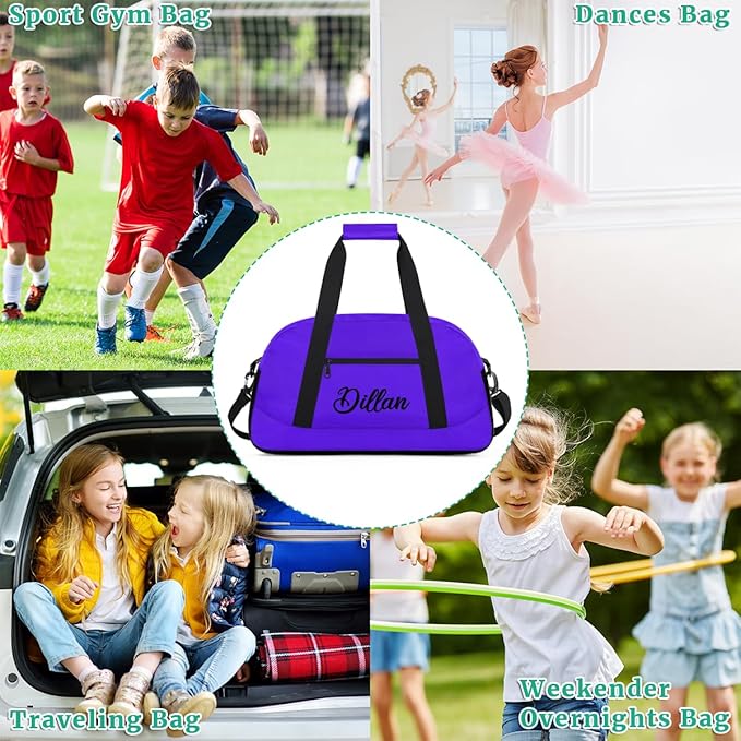 Custom Name Gym Duffel for Kids,Personalized Sports Bag Lightweight Gym Bags for Boys & Girls,Fitness Travel Weekender for Travel, and Workout Violet