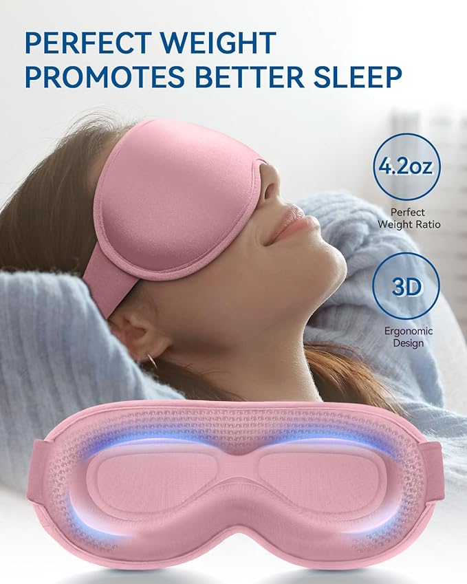 Weighted Eye Mask 2 Pack - 3D Contoured Sleep Masks for Women Men, Blackout Sleeping Eye Mask for Travel, Meditation, Airplane, Memory Foam, Adjustable Strap Pink Black