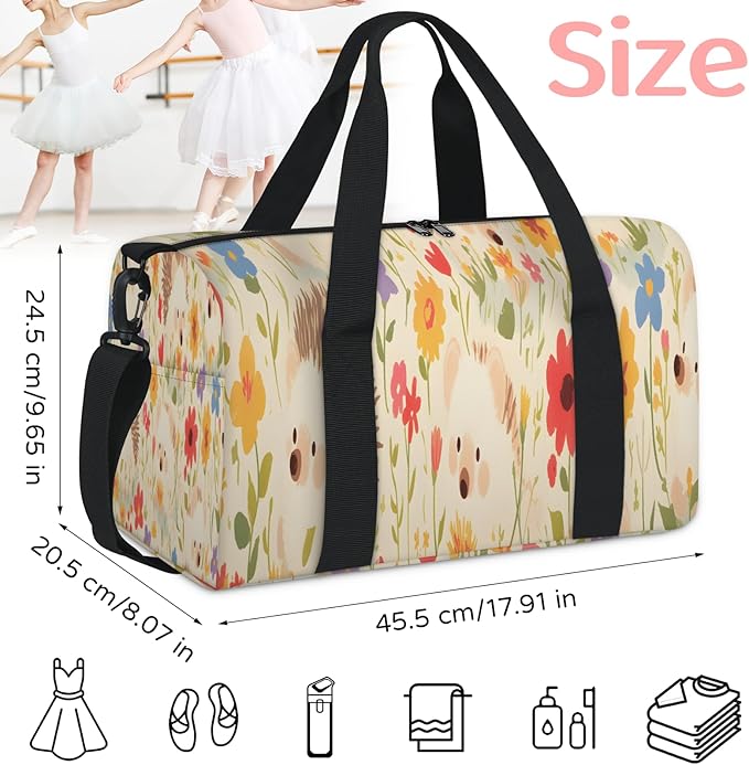 Spring Flowers Hedgehog Travel Duffle Bag for Men Women, Lightweight Sport Gym Bag Tote Overnight Weekender Carry on Tote