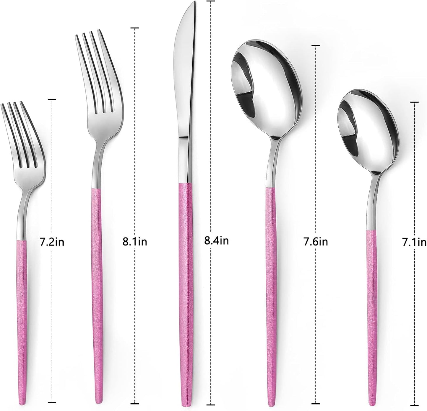 Mirror Silver Rosy Silverware Set, 20-Piece Stainless Steel Flatware Set, Satin Finish tableware Cutlery Set, Service for 4, Home and Restaurant, Dishwasher Safe