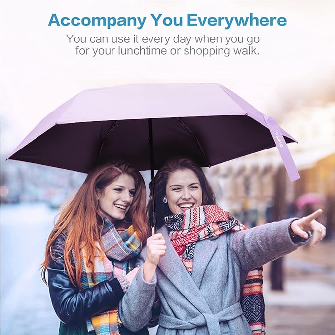 TradMall Mini Travel Umbrella, Portable Lightweight Compact Parasol with 95% UV Protection for Sun & Rain