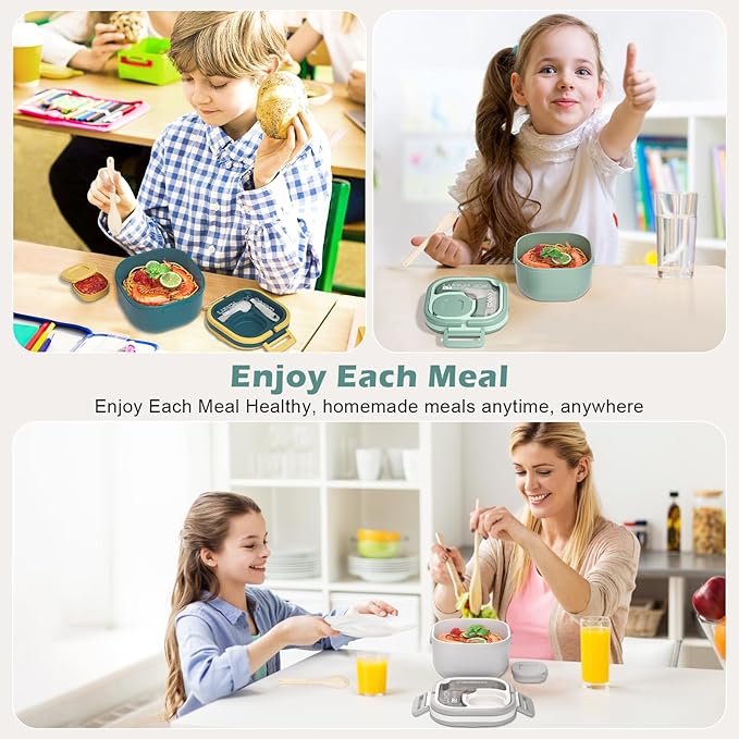 Bento Box for Adults & Kids – Single Compartment Lunch Box,Food Container,BPA-Free,Microwave & Dishwasher Safe with Removable Divider,Utensils & Sauce Jar-White