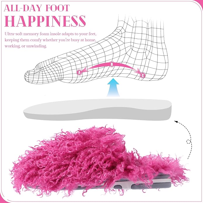 GOKTOW Fluffy Furry Slippers for Women - Non-Slip Warm Fuzzy Fluffy Slides, Indoor Home Quick Trip House Slippers