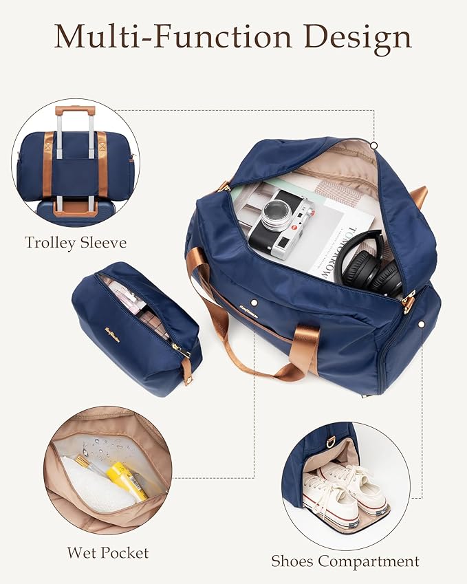 LONG VACATION Luggage Sets 5 Piece, Suitcases With Wheels, PC+ABS Hardshell Luggage Set with Spinner Wheels, TSA Lock (Navy Brown)
