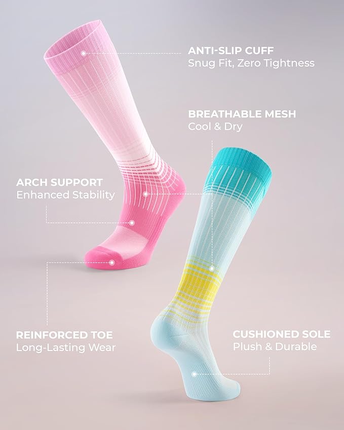 FITRELL 4 Pairs Compression Socks for Women & Men, 15-20mmHg Circulation Support for Athletic Travel Daily Wear