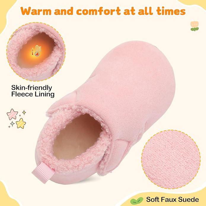 JOINFREE Toddler Slippers Boys Girls Adjustable House Shoes Barefoot Sock Shoes with Rubber Sole Baby Comfort Warm Indoor Outdoor Walking Shoe