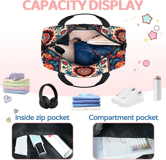 Abstract Colorful Flower Travel Duffle Bag for Women Men, Overnight Weekender Bag, Carry on Tote for Sport Gym