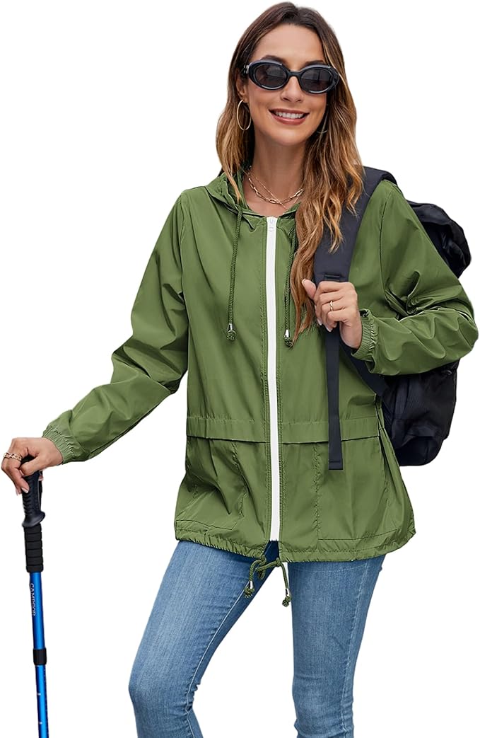 Hount Women's Lightweight Hooded Raincoat Waterproof Packable Active Outdoor Rain Jacket (S-3XL)