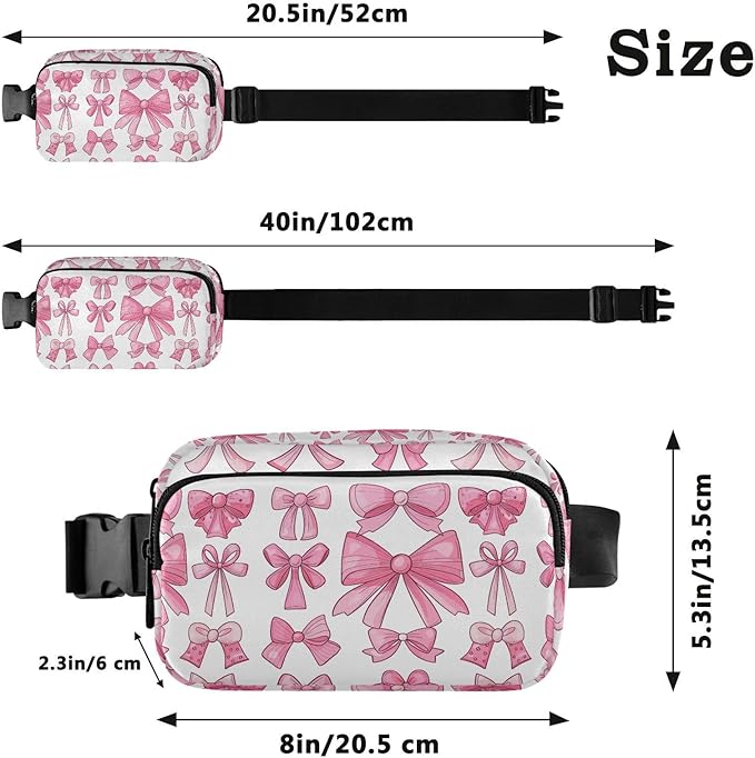Cute Pink Bows Fanny Pack for Women Men Water Resistant Fashion Waist Packs with Adjustable Strap Belt Bag for Travel Workout Jogging Hiking 21220633
