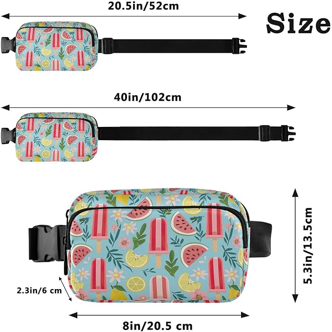 Watermelon Lemon Ice Cream Fanny Pack for Women Men Water Resistant Fashion Waist Packs with Adjustable Strap Belt Bag for Travel Workout Jogging Hiking 21220408