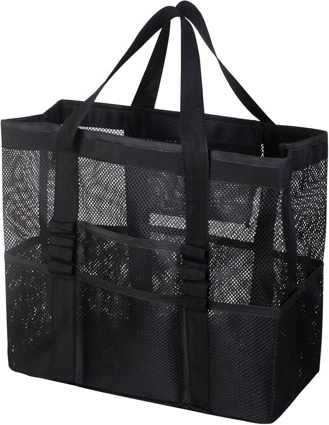 Large Mesh Beach Bag – Lightweight Beach Tote with 9 Pockets, Beach Bag for Women, Men, Family Essentials