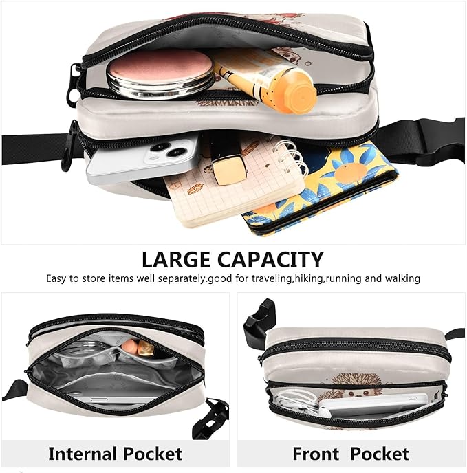Cute Hedgehog Cake Fanny Pack for Women Men Water Resistant Fashion Waist Packs with Adjustable Strap Belt Bag for Travel Workout Jogging Hiking 21220616