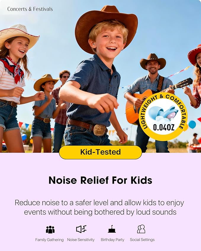Kids Noise Reduction Ear Plugs(6+yrs) – Reusable Child Ear Protection for Sensitive Ears, Comfortable Earplugs for School, Travel, Focus, Concert, Sleep & Loud Events, 4 Sizes Ear Tips in XS-L,1Pair