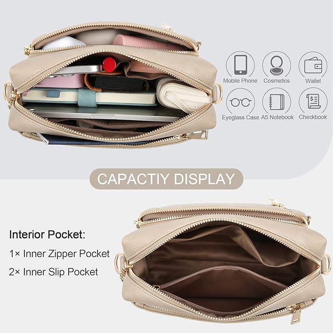 Small Leather Crossbody Bags for Women Anti theft Purses and Handbag Shoulder Hangbag with Wide Strap Tassel