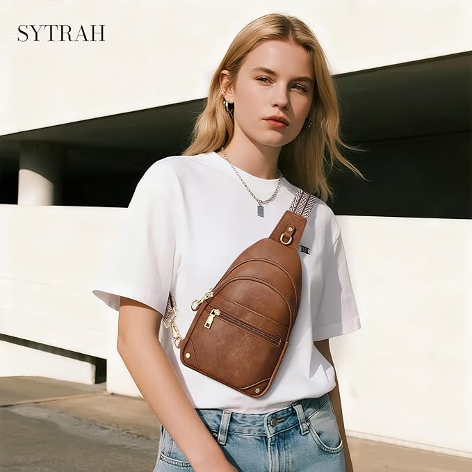Anti Theft Crossbody Bags for Women, RFID Sling Bag Travel Purse, RFID Cross Body Purses Chest Bag for Travel Brown