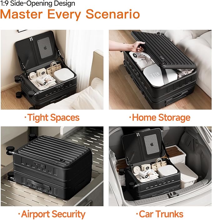 Expandable Lightweight PC Hard Shell Suitcase, 24-inch Luggage with TSA Lock, Top Opening & Cup Holder - Ideal for Business Travel Suitcase (Black, Checked-Medium 24-Inch)